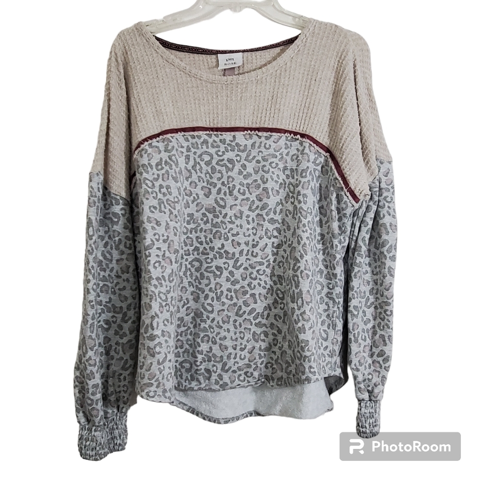 Knox Rose Women's Leopard Print Thermal Knit Boho Shirt Size Extra Large